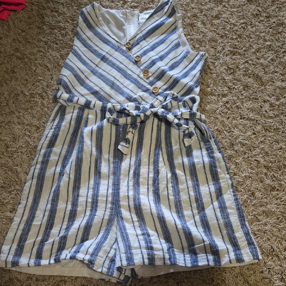 Rare Editions Blue and White Striped Romper